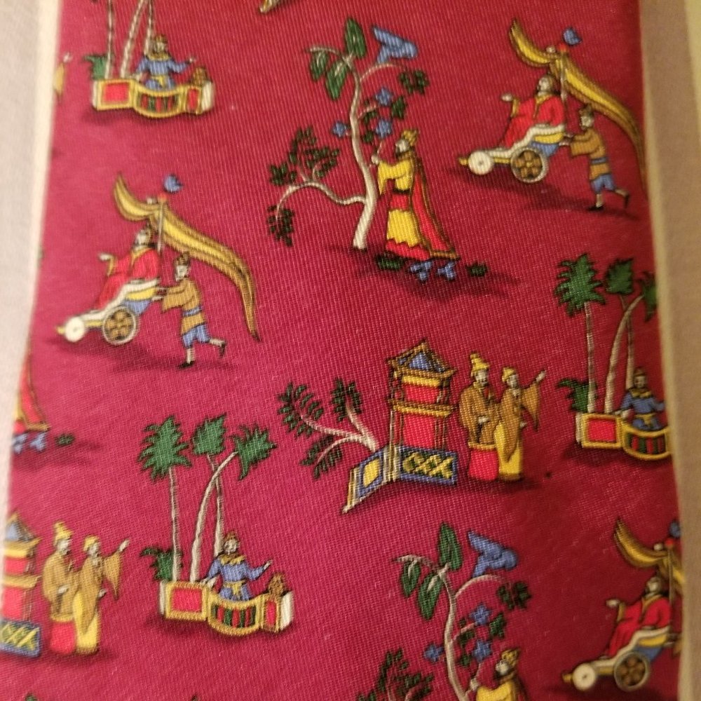 Ferragamo Tie VTG- 19th Century Japanese Rickshaw Theme